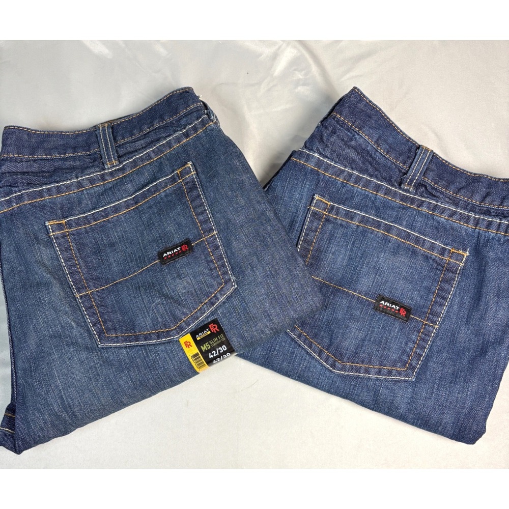 Ariat Work M5 Slim Straight Leg FR Jeans Mens 42x30 Blue CAT 2 Lot of 2 NWOT